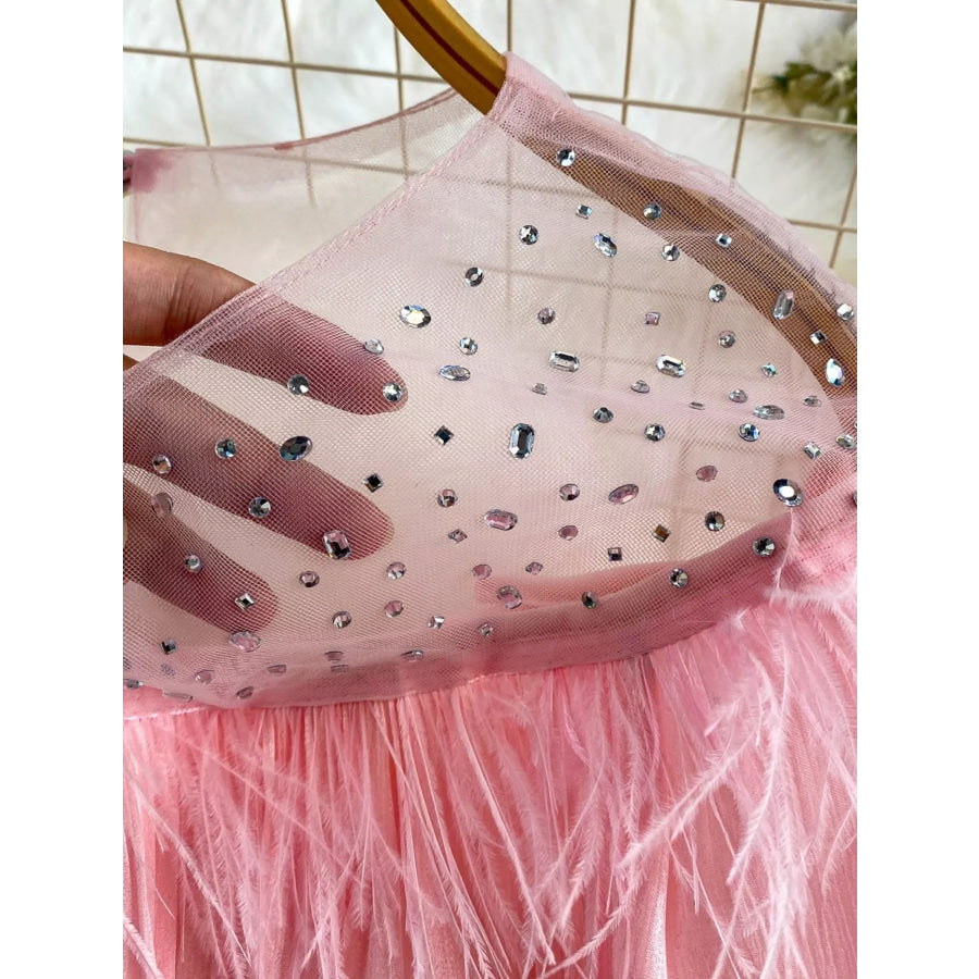 Rhinestone Mesh Panel Blouse Apparel and Accessories
