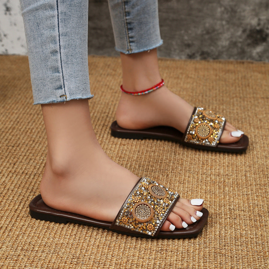 Rhinestone Open Toe Sandals Coffee / 35 Apparel and Accessories