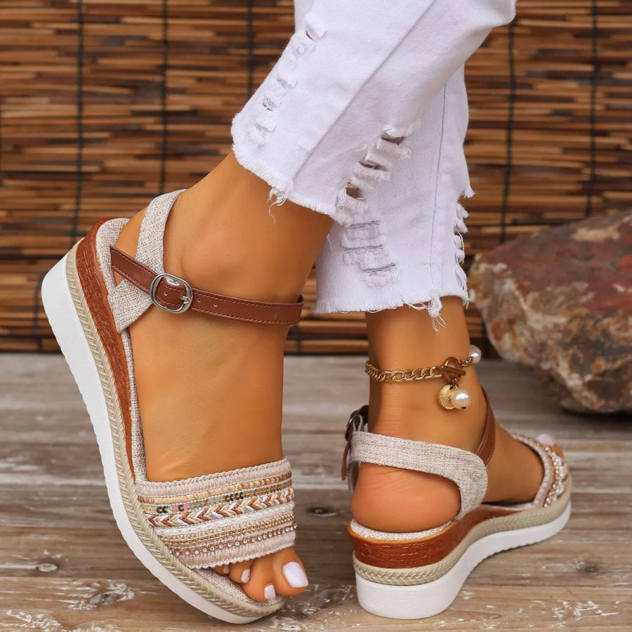 Rhinestone Open Toe Wedge Sandals Apparel and Accessories