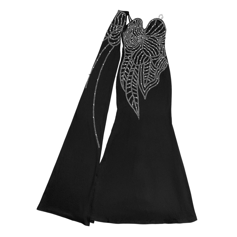Rhinestone Pearl Detail One-Shoulder Mermaid Maxi Dress Apparel and Accessories