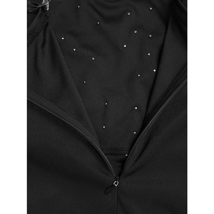 Rhinestone Pearl Detail One-Shoulder Mermaid Maxi Dress Apparel and Accessories