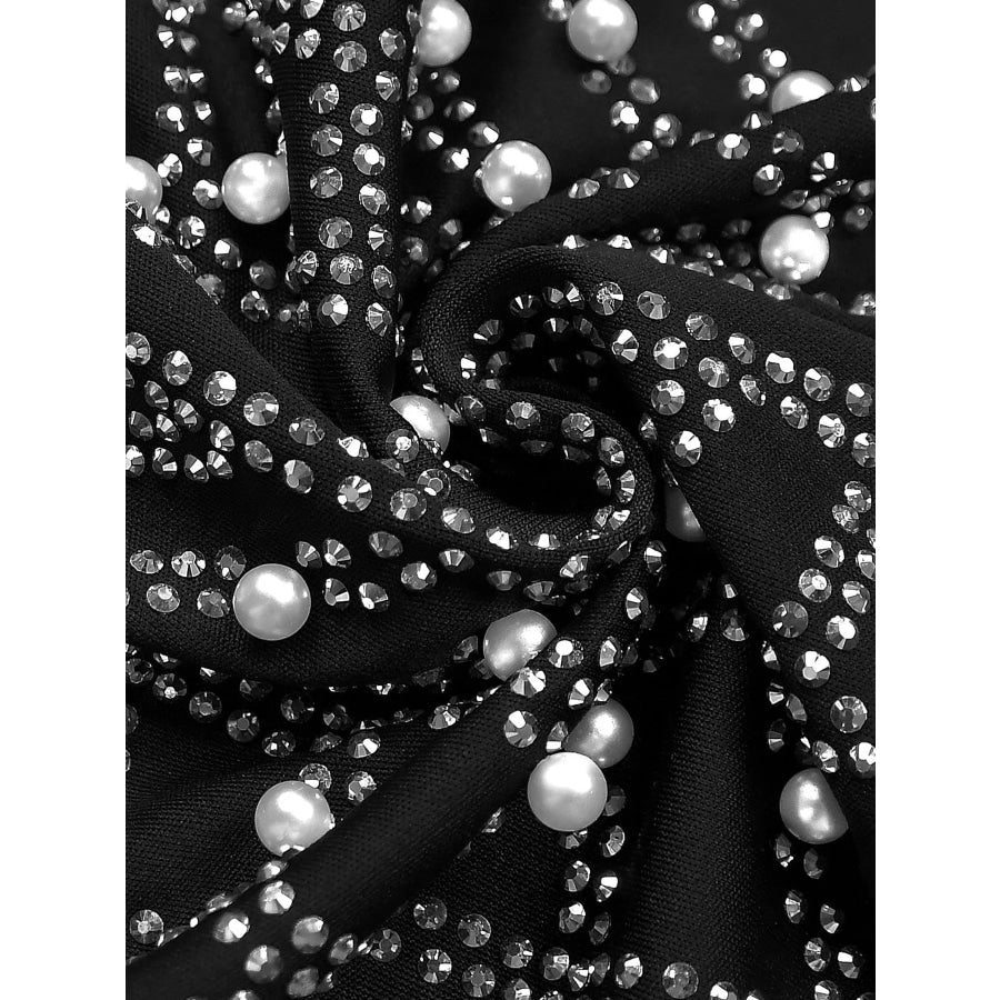 Rhinestone Pearl Detail One-Shoulder Mermaid Maxi Dress Apparel and Accessories