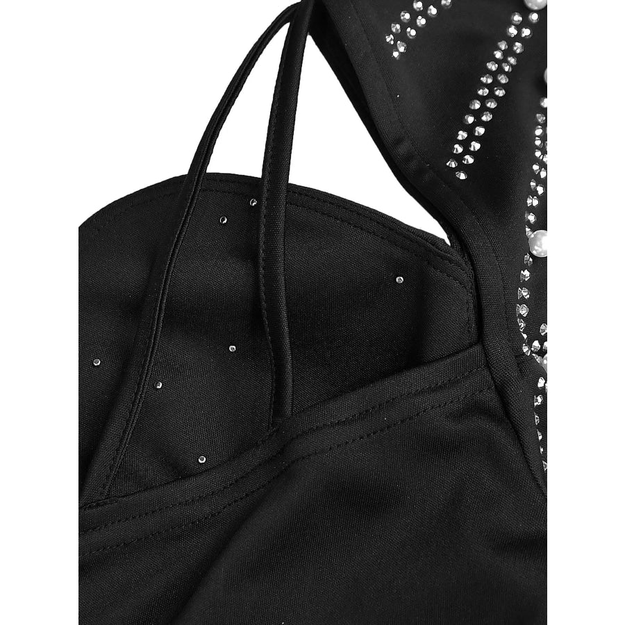 Rhinestone Pearl Detail One-Shoulder Mermaid Maxi Dress Apparel and Accessories