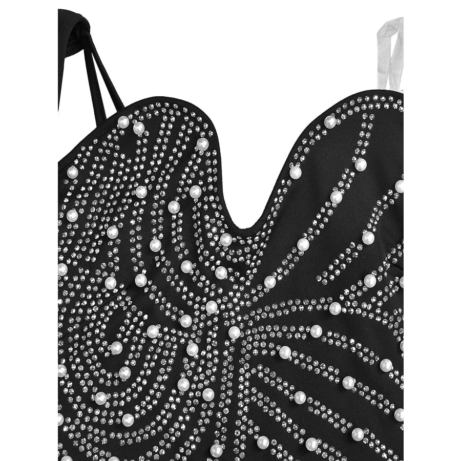 Rhinestone Pearl Detail One-Shoulder Mermaid Maxi Dress Apparel and Accessories