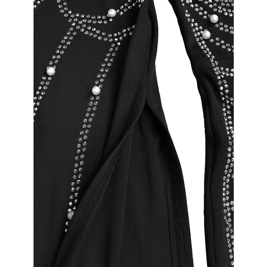 Rhinestone Pearl Detail One-Shoulder Mermaid Maxi Dress Apparel and Accessories