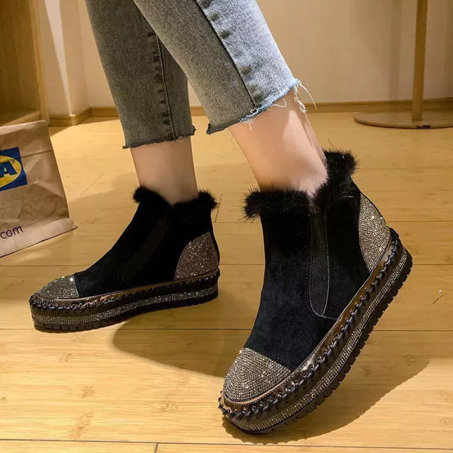 Rhinestone Platform Ankle Boots Black / 35 Apparel and Accessories