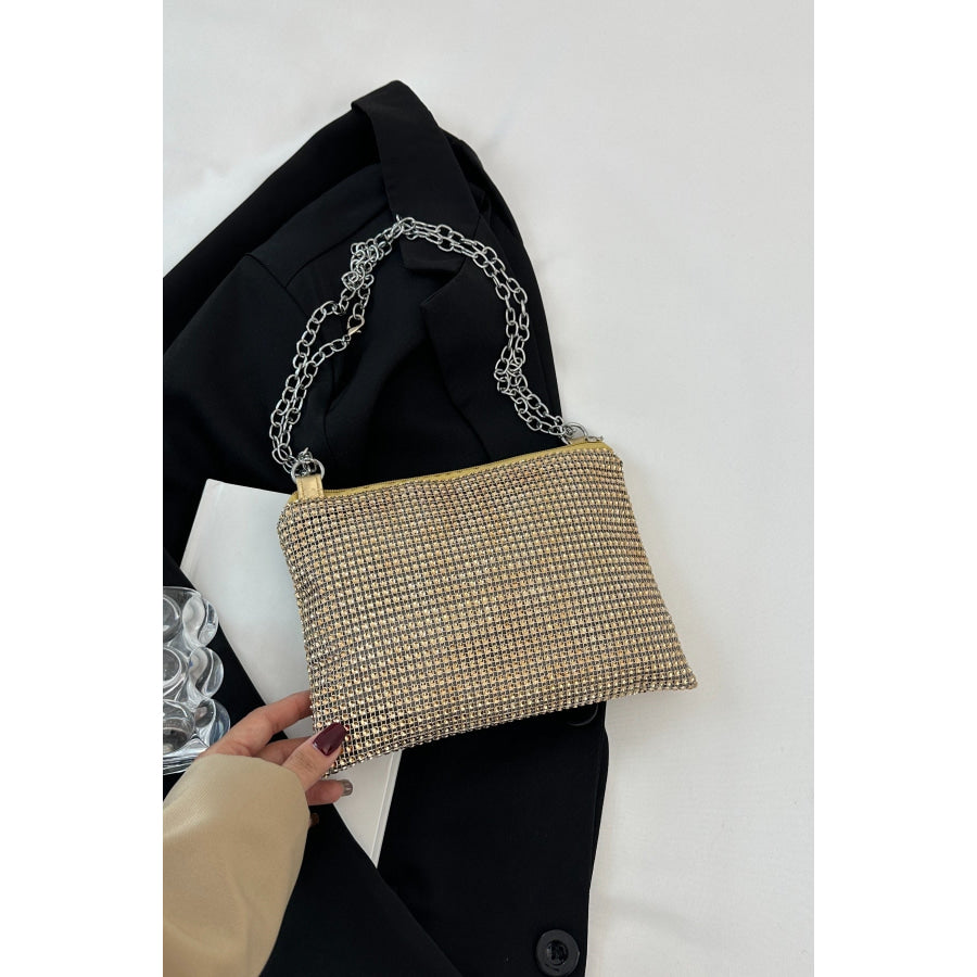 Rhinestone Polyester Chain Crossbody Bag Apparel and Accessories