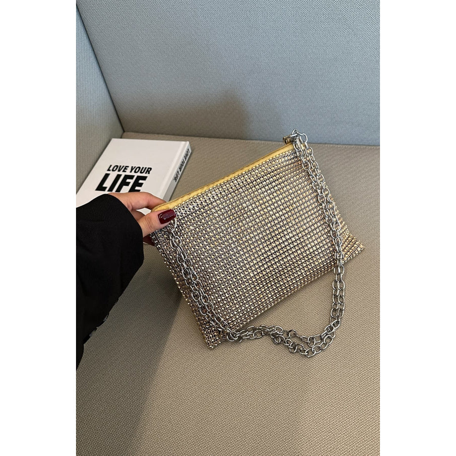 Rhinestone Polyester Chain Crossbody Bag Apparel and Accessories