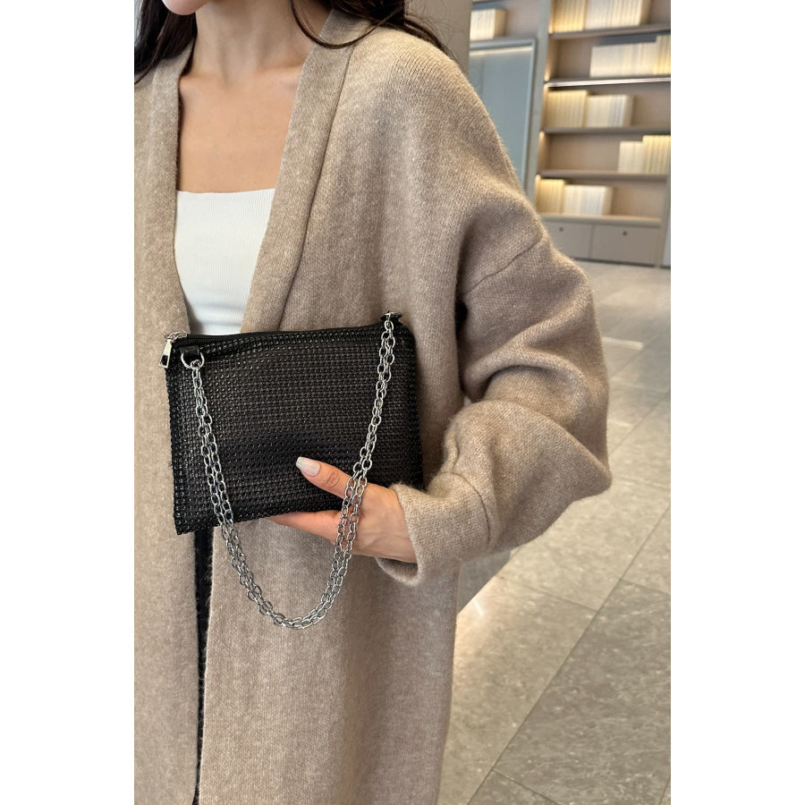 Rhinestone Polyester Chain Crossbody Bag Apparel and Accessories