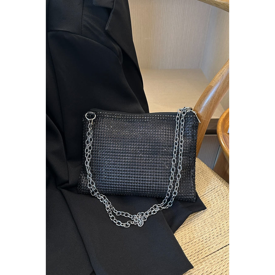 Rhinestone Polyester Chain Crossbody Bag Apparel and Accessories