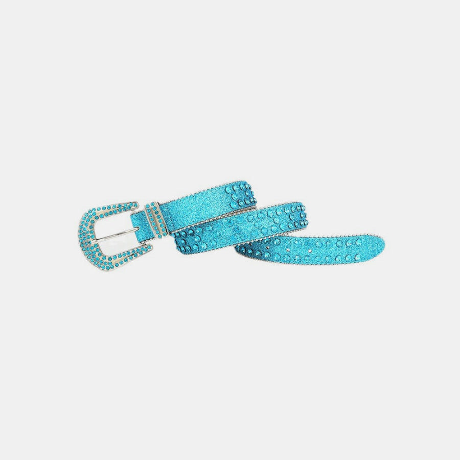 Rhinestone PU Leather Belt Pastel Blue / S Apparel and Accessories