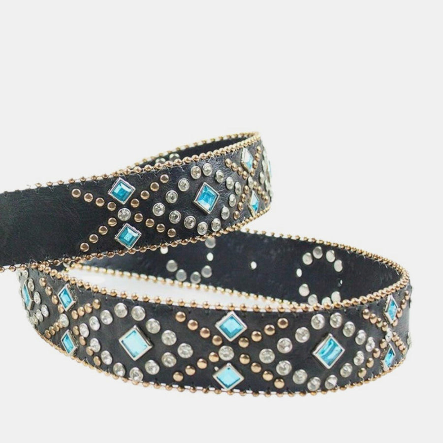 Rhinestone PU Leather Belt Black / S Apparel and Accessories