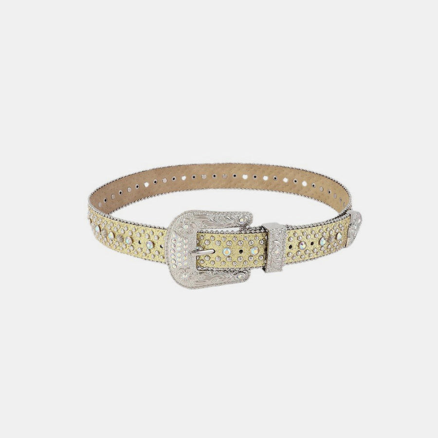 Rhinestone PU Leather Belt Light Yellow / S Apparel and Accessories