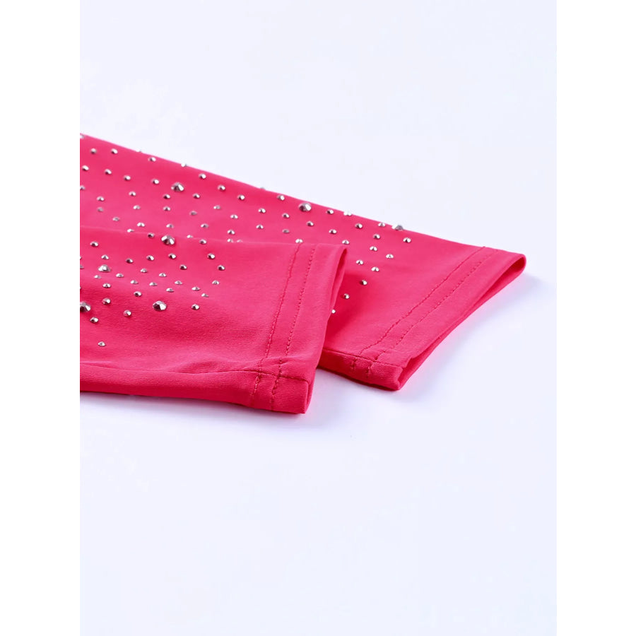 Rhinestone Round Neck Long Sleeve Bodysuit Apparel and Accessories