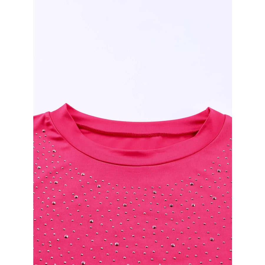 Rhinestone Round Neck Long Sleeve Bodysuit Apparel and Accessories