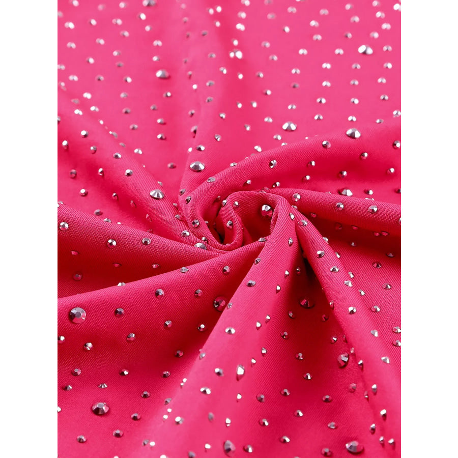 Rhinestone Round Neck Long Sleeve Bodysuit Apparel and Accessories
