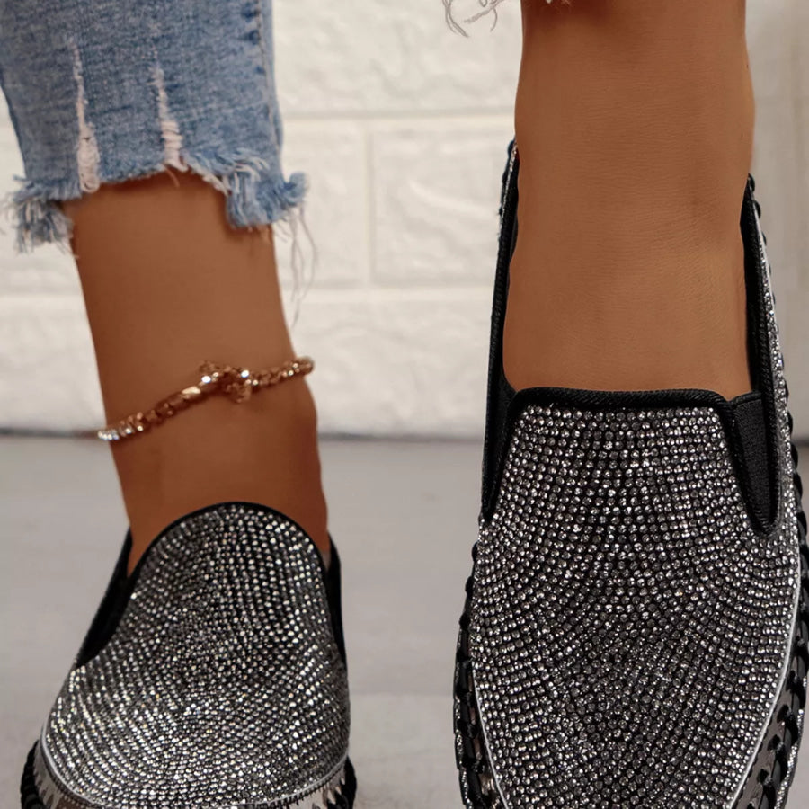 Rhinestone Round Toe Platform Loafers Apparel and Accessories