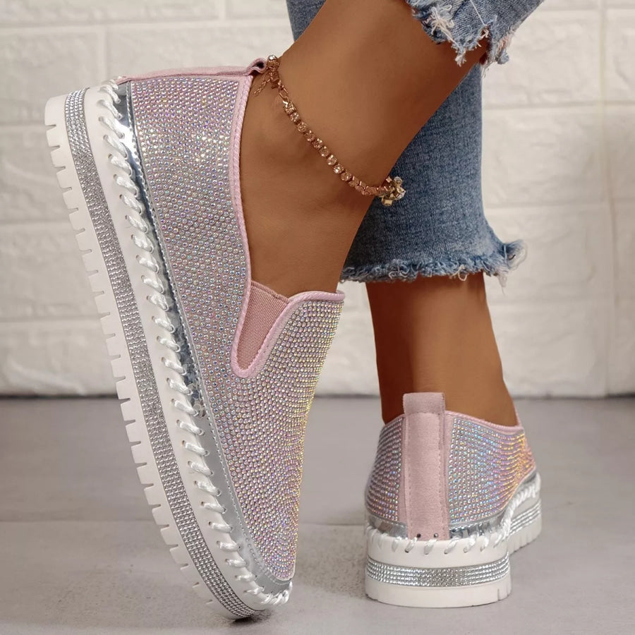 Rhinestone Round Toe Platform Loafers Apparel and Accessories