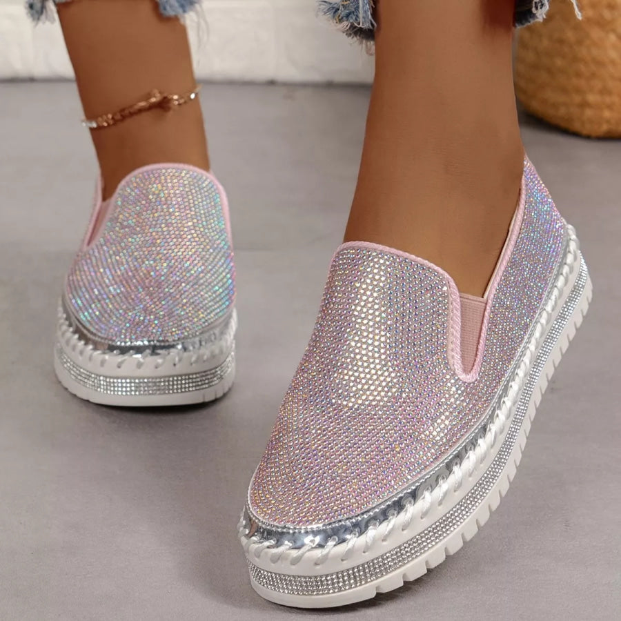 Rhinestone Round Toe Platform Loafers Pink / 36 Apparel and Accessories