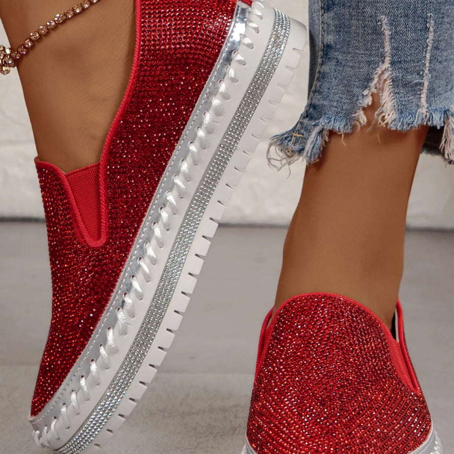 Rhinestone Round Toe Platform Loafers Red / 36 Apparel and Accessories