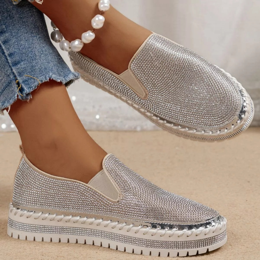 Rhinestone Round Toe Platform Loafers Silver / 36 Apparel and Accessories