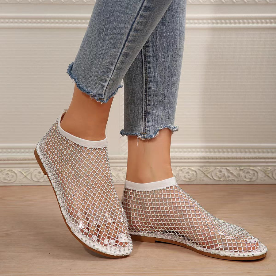 Rhinestone Round Toe Sandals White / 36 Apparel and Accessories