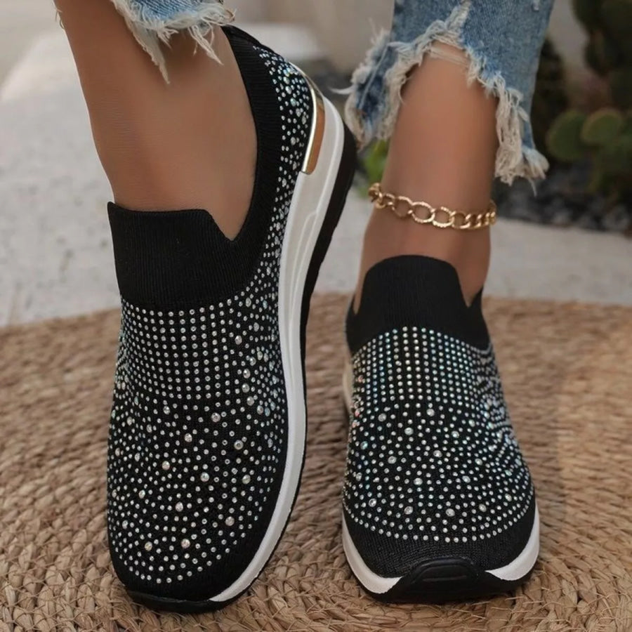 Rhinestone Round Toe Slip-Ons Black / 37 Apparel and Accessories