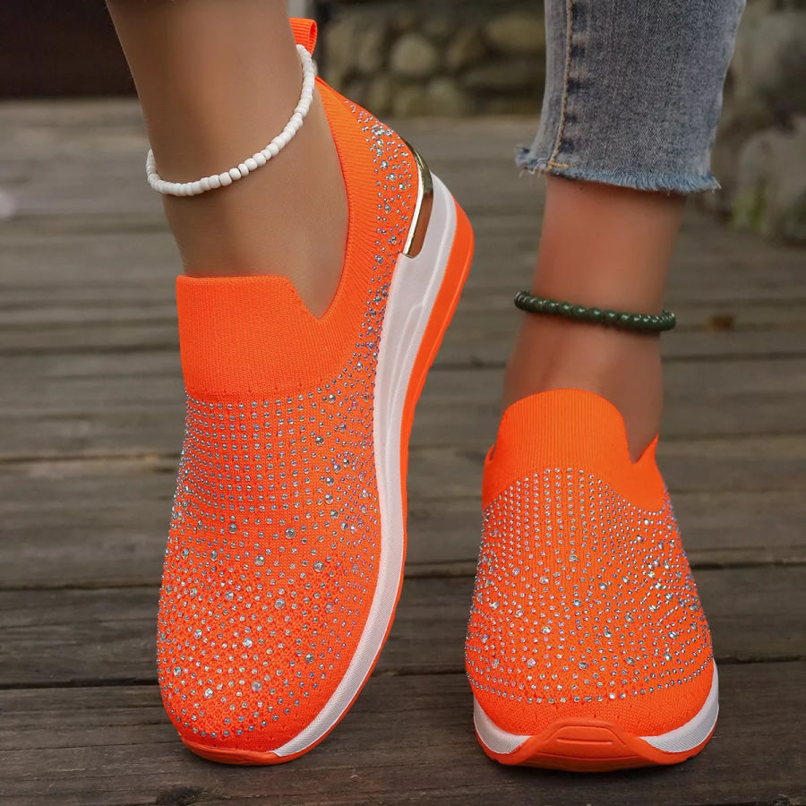 Rhinestone Round Toe Slip-Ons Orange / 37 Apparel and Accessories