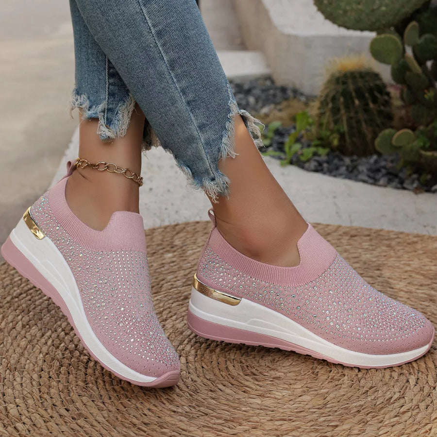 Rhinestone Round Toe Slip-Ons Pink / 37 Apparel and Accessories
