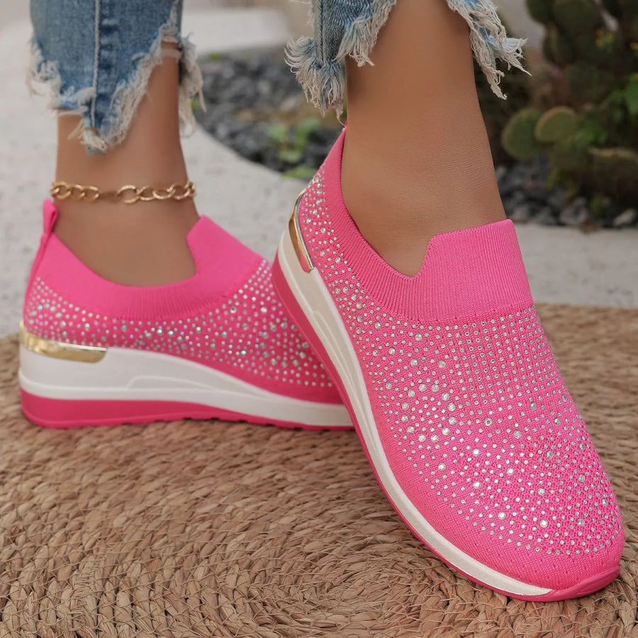 Rhinestone Round Toe Slip-Ons Rose Red / 37 Apparel and Accessories