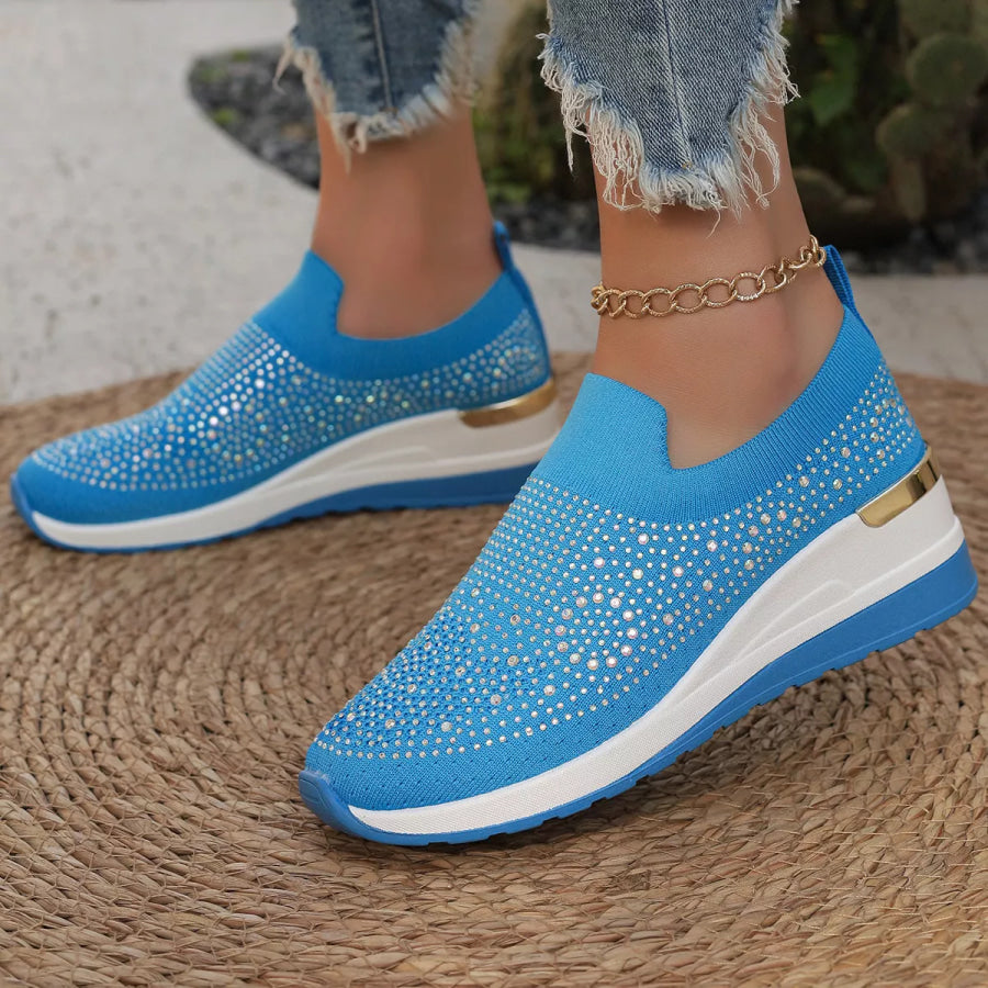 Rhinestone Round Toe Slip-Ons Sky Blue / 37 Apparel and Accessories