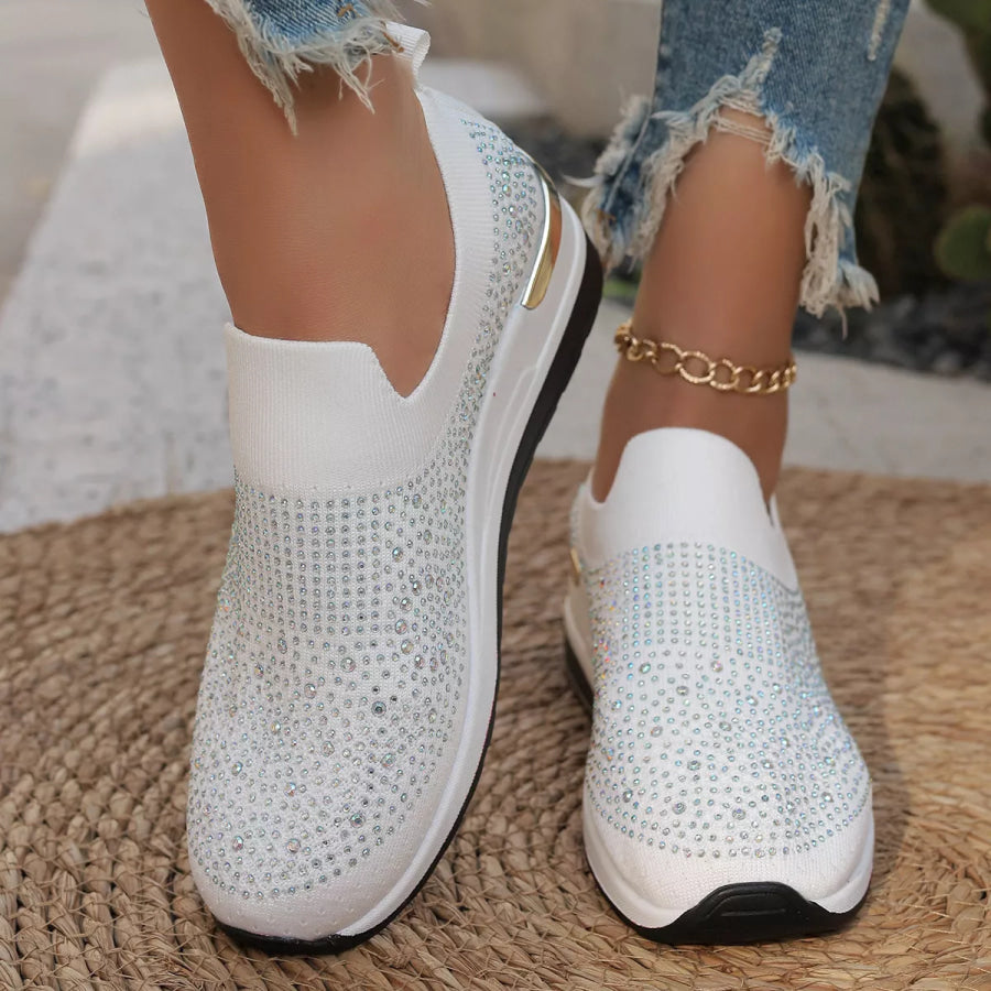 Rhinestone Round Toe Slip-Ons White / 37 Apparel and Accessories