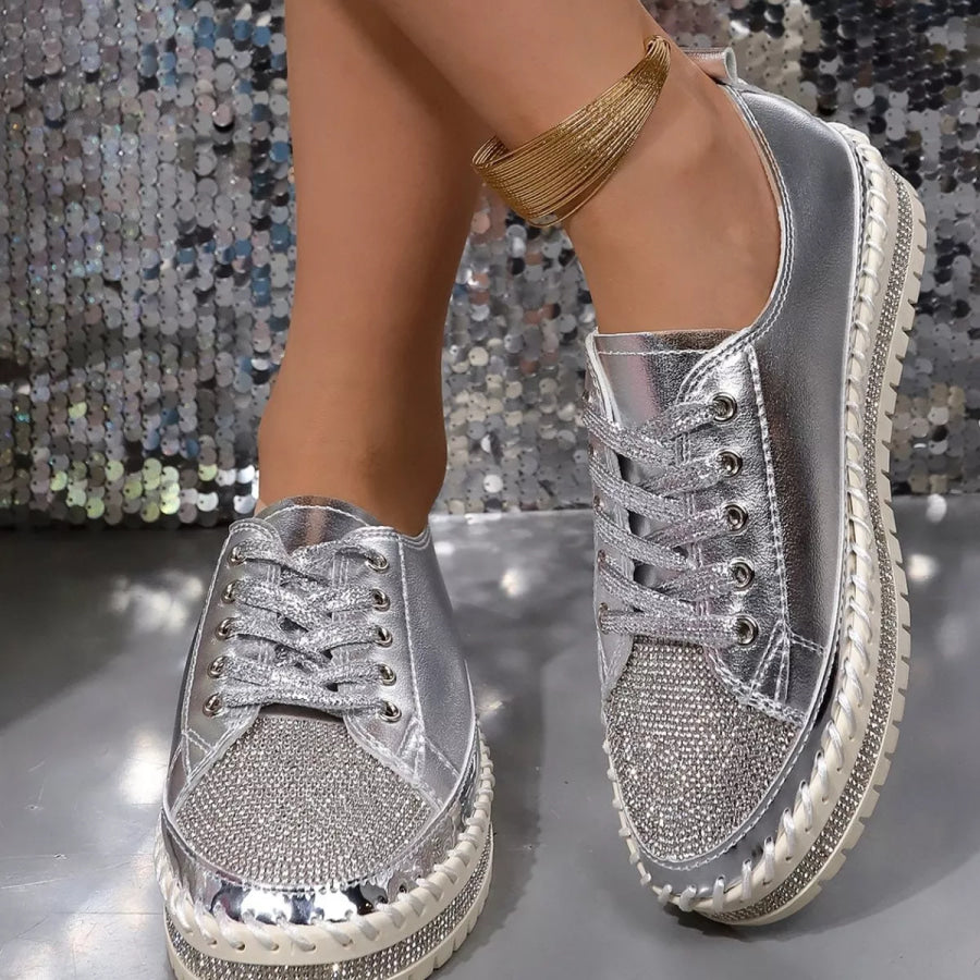 Rhinestone Round Toe Sneakers Apparel and Accessories