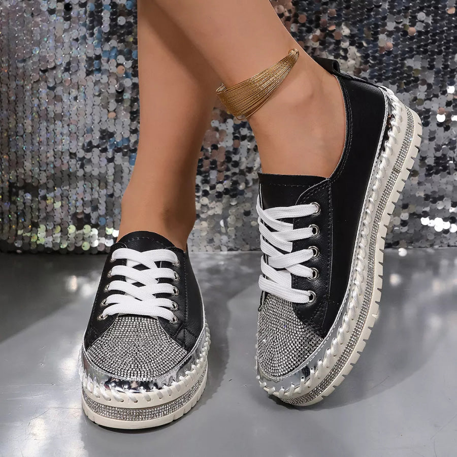 Rhinestone Round Toe Sneakers Apparel and Accessories