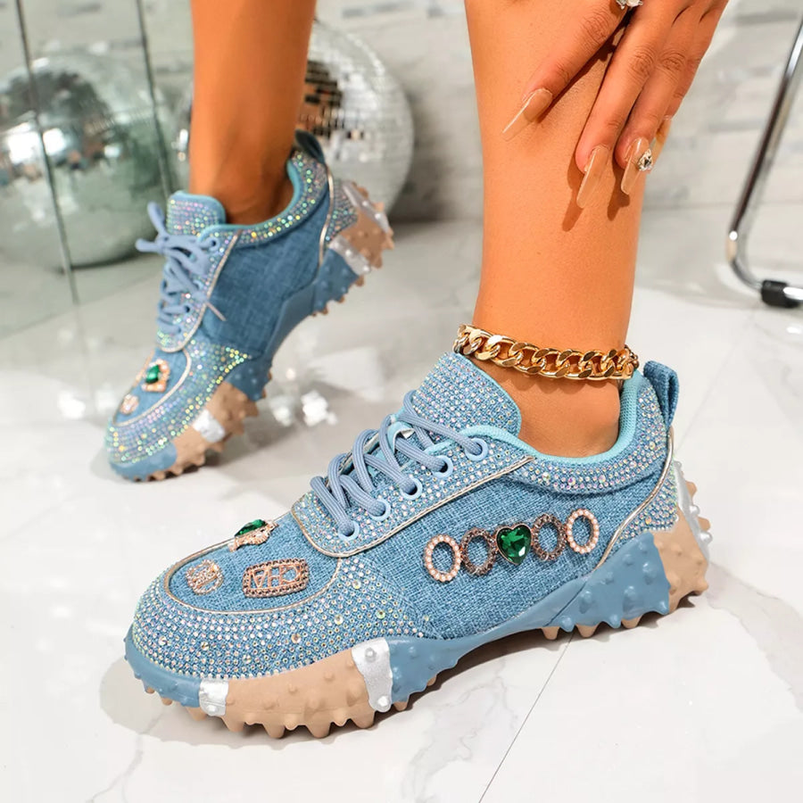 Rhinestone Round Toe Sneakers Apparel and Accessories