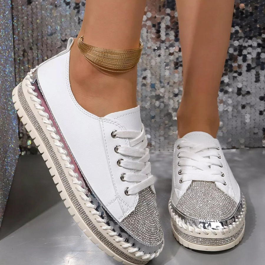 Rhinestone Round Toe Sneakers Apparel and Accessories