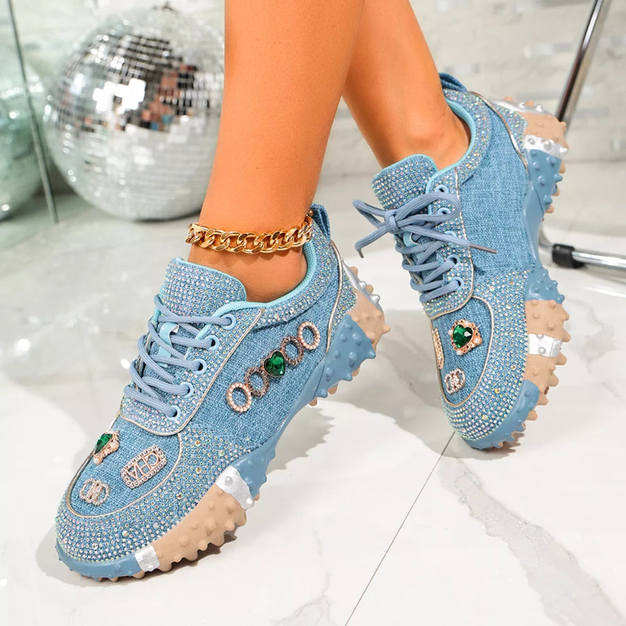 Rhinestone Round Toe Sneakers Apparel and Accessories