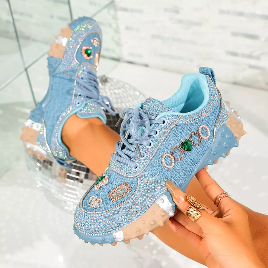 Rhinestone Round Toe Sneakers Apparel and Accessories