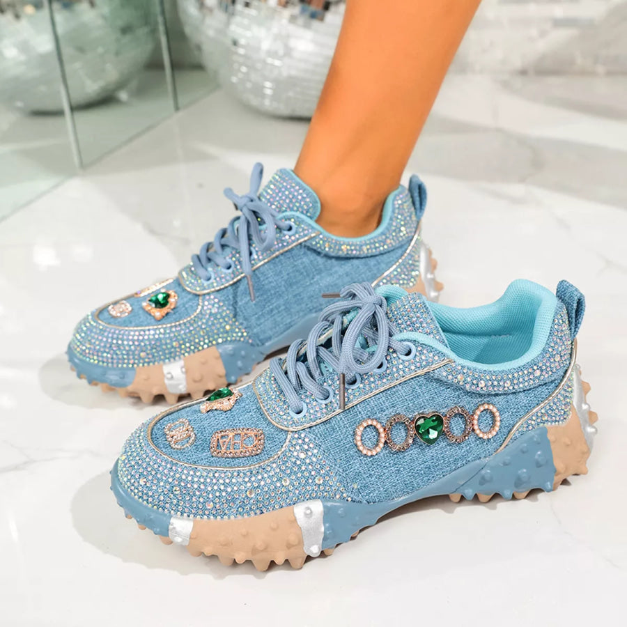 Rhinestone Round Toe Sneakers Apparel and Accessories
