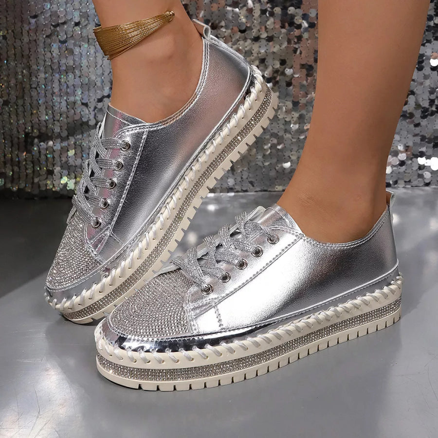 Rhinestone Round Toe Sneakers Apparel and Accessories