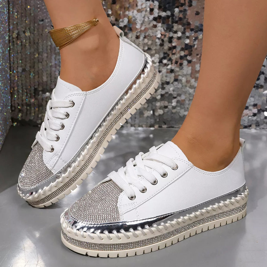 Rhinestone Round Toe Sneakers Beige / 35 Apparel and Accessories