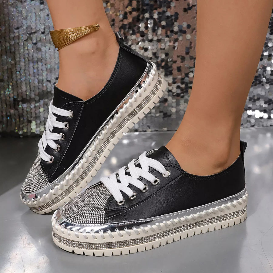 Rhinestone Round Toe Sneakers Black / 35 Apparel and Accessories