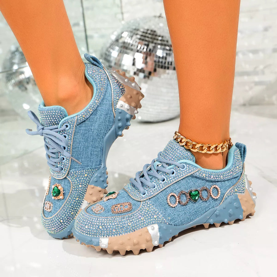 Rhinestone Round Toe Sneakers Blue / 35 Apparel and Accessories