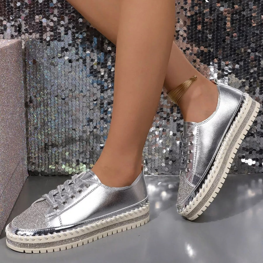 Rhinestone Round Toe Sneakers Silver / 35 Apparel and Accessories