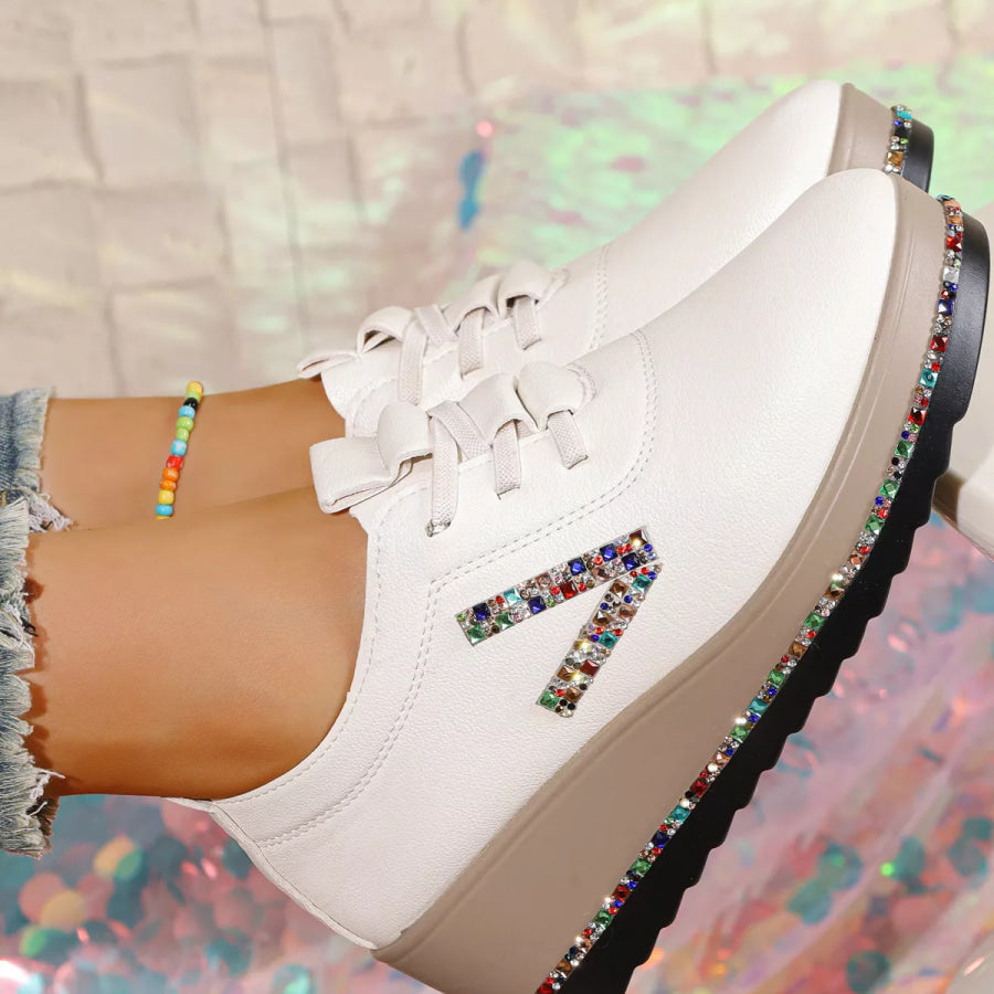Rhinestone Round Toe Wedge Sneakers Apparel and Accessories