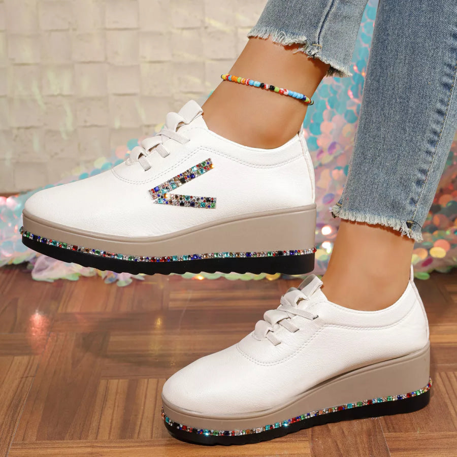 Rhinestone Round Toe Wedge Sneakers Apparel and Accessories