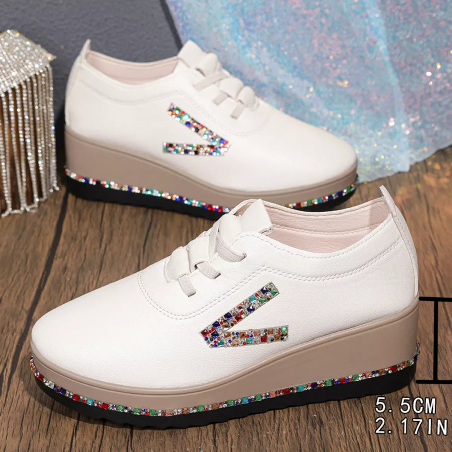 Rhinestone Round Toe Wedge Sneakers Apparel and Accessories