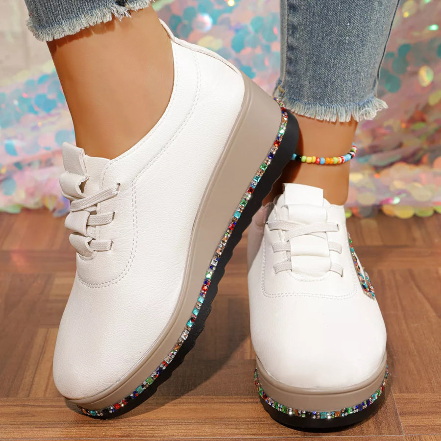 Rhinestone Round Toe Wedge Sneakers Apparel and Accessories