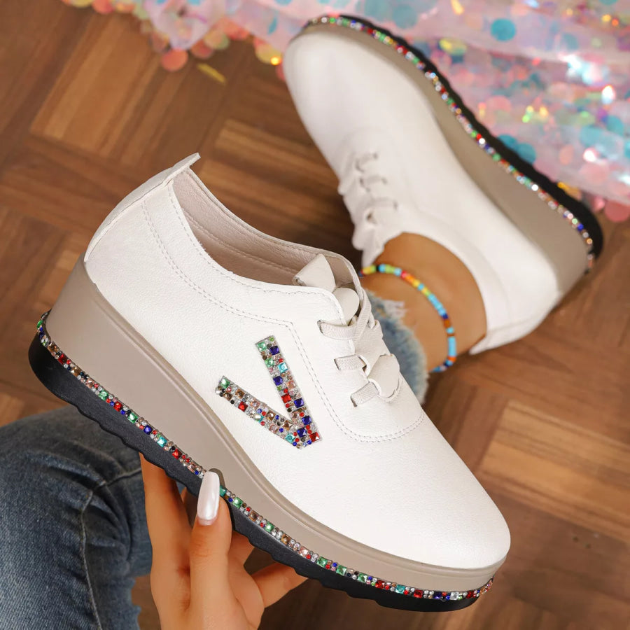 Rhinestone Round Toe Wedge Sneakers Apparel and Accessories