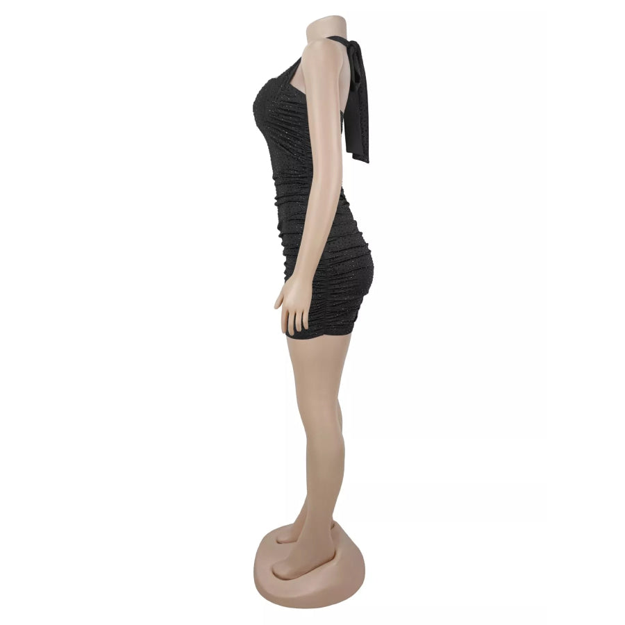 Rhinestone Ruched Halter Neck Bodycon Mini Dress Apparel and Accessories